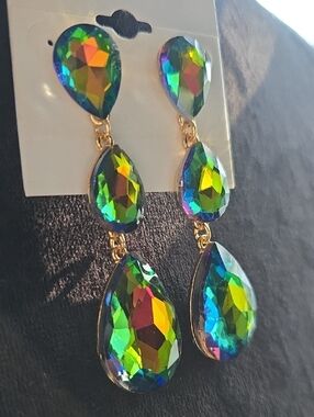 Iridiscent Crystal Teardrop Dangle Earrings - Multicolor